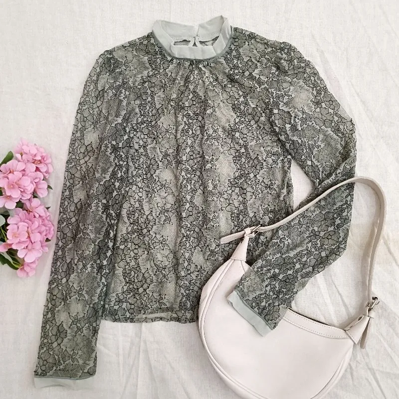 Blouse Brukat Lace Premium Lily Brown Japan Style Elegant  photo 1