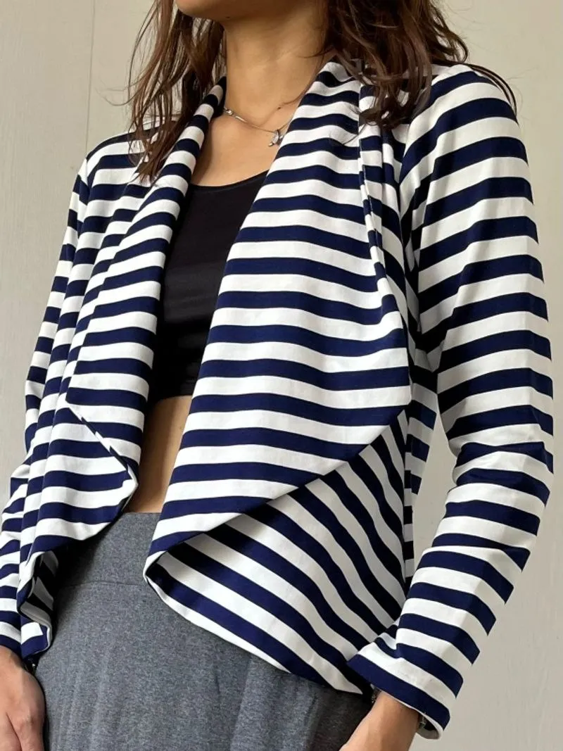 Navy Strip cardigan wanita | luaran strip  biru gelap photo 1