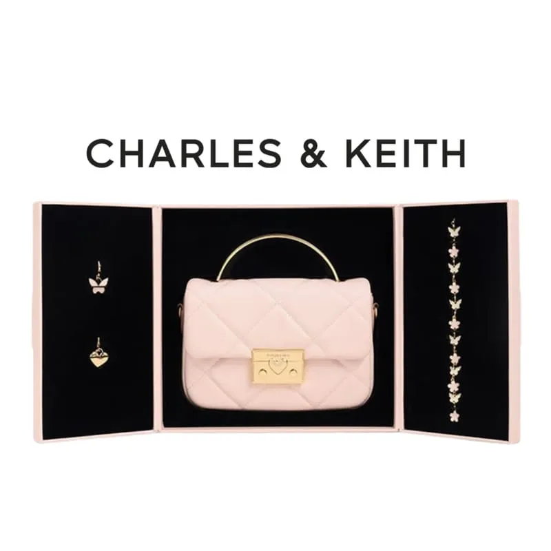 Charles and Keith Coquette Casual Crossbody Bag Wanita gold pink photo 1