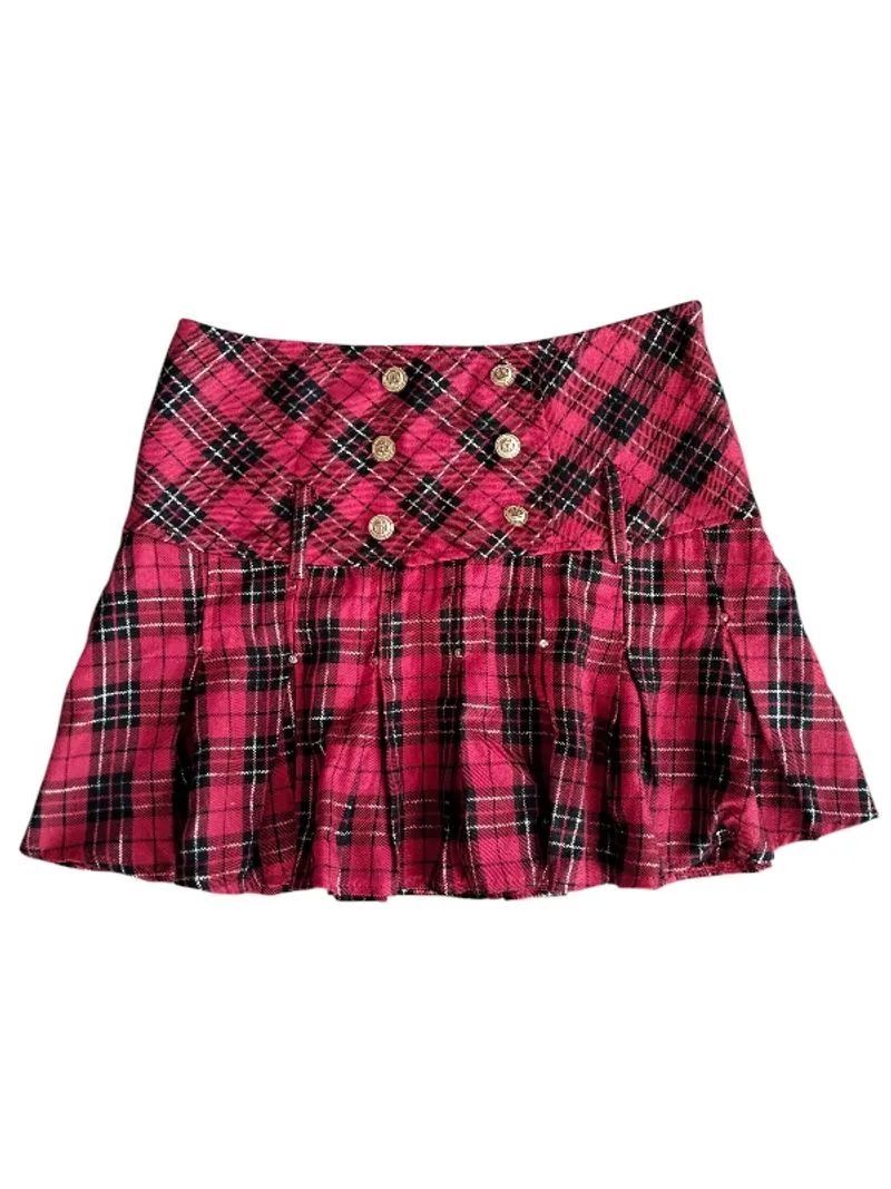 Gold button and diamond detail plaid mini skirt  photo 1