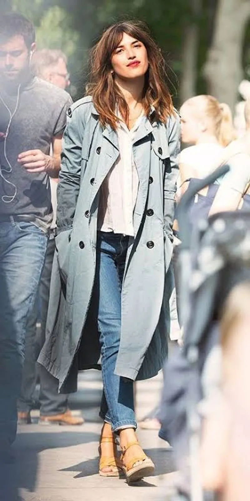 Streetwear Casual Trench coat Wanita blue photo 1