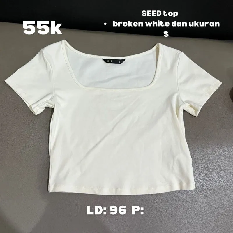 SEED broken white top crop atasan putih polos basic top photo 1