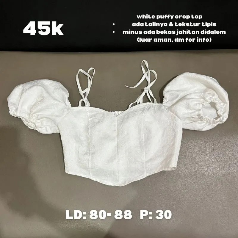 puffy white ribbon crop top coquette korean look atasan  photo 1