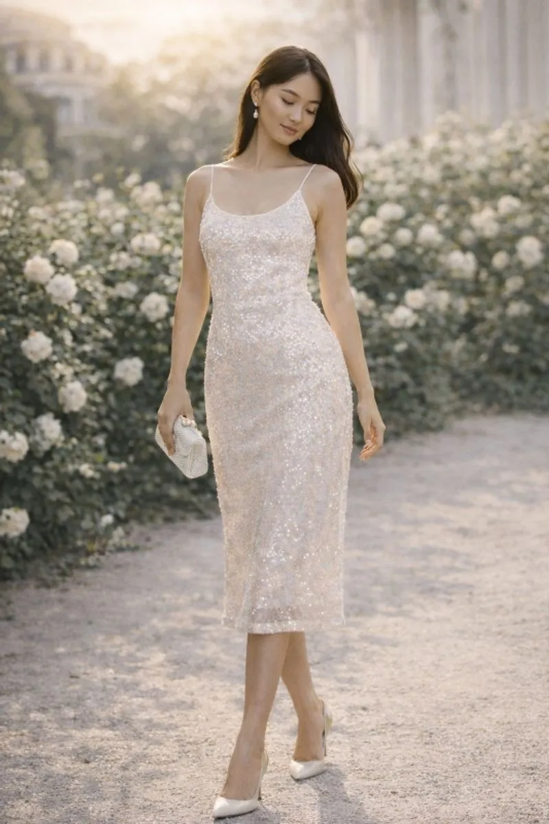 [NEW] Callie Cotton Roxy Broken White Sequin Backless Dress photo 1
