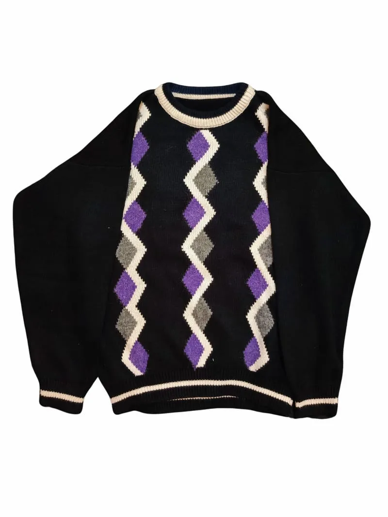 Vintage Sweater Wanita purple white black gray photo 1