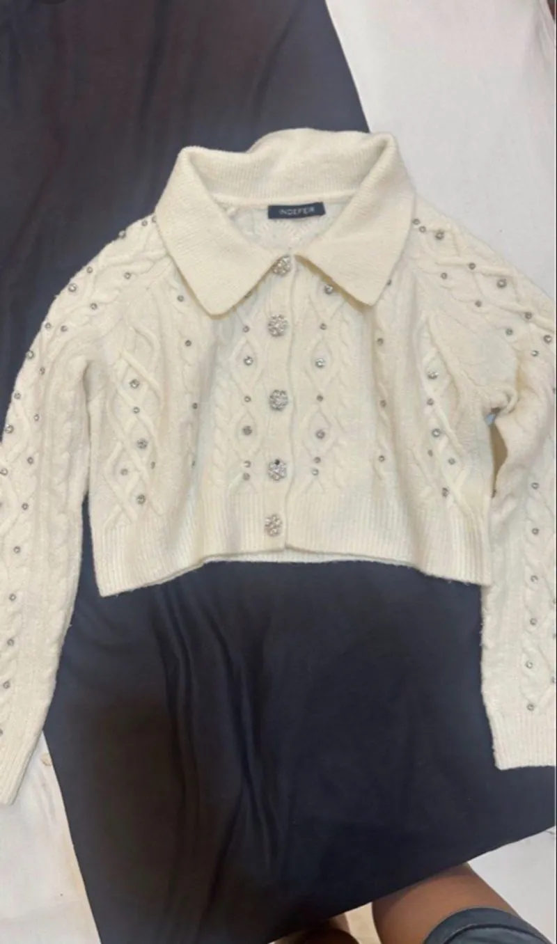 Knit Cardigan with Beads (Beaded) Rhinestones - Hairy Wool photo 1