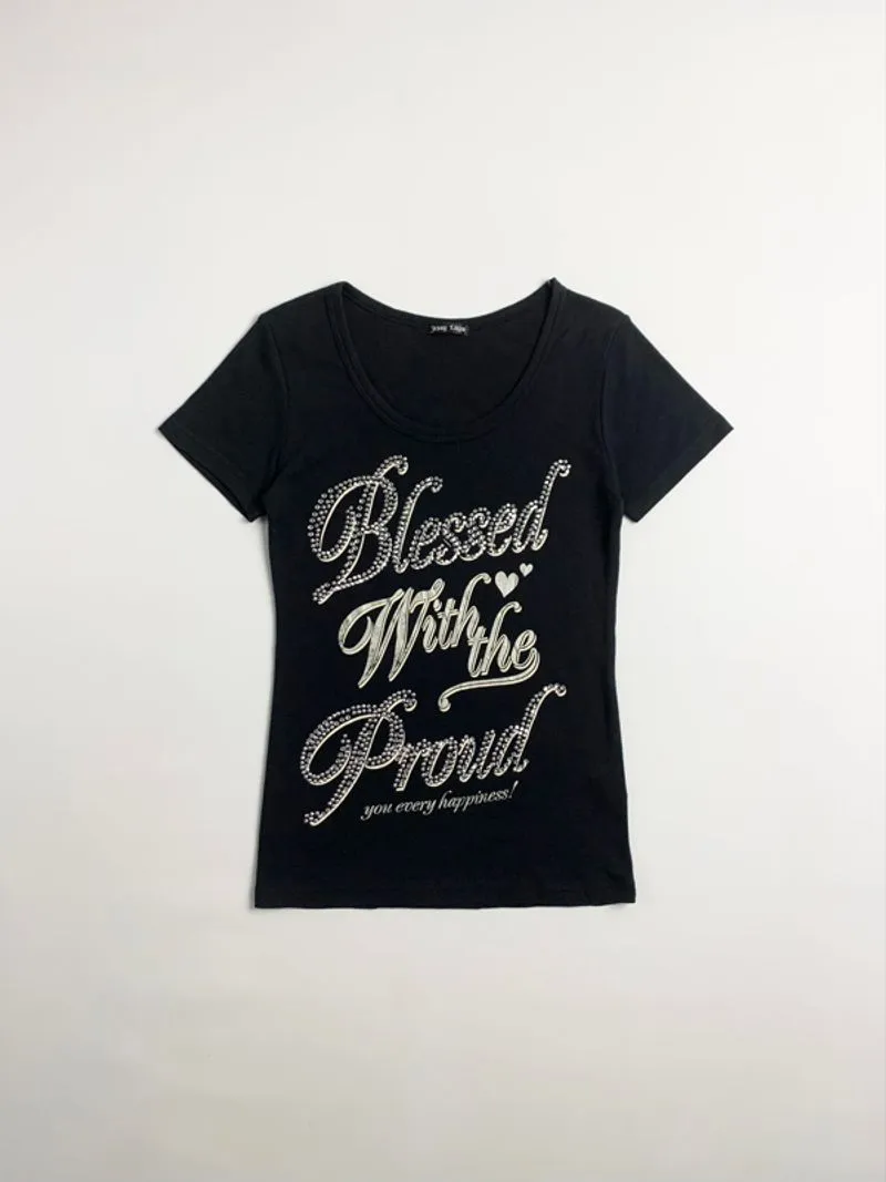 Y2k Jessy Logan Tee With Poem Rhinestones Graphic photo 1