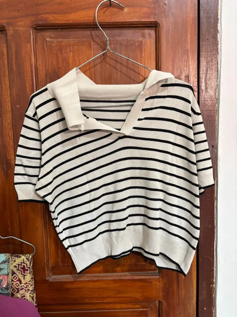 Kaos crop stripes wanita photo 1