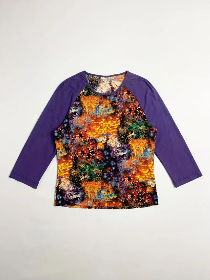 Y2k Farm House Mesh Top Half Sleeve Multicolor Graphic photo 1