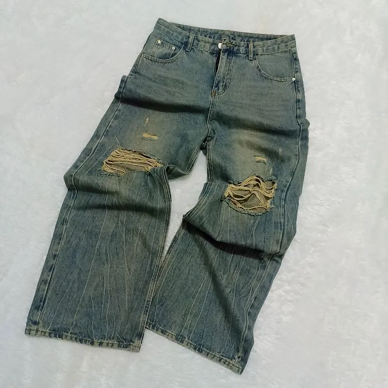 Y2K Loose Wide Fit Ripped Jeans Washed Size L/34 photo 1