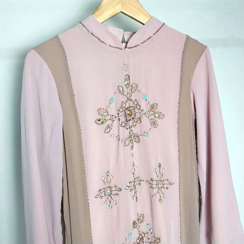 Long Dress Pink Brown Pastel Payet Kaftan Gamis Baju Muslim  photo 1