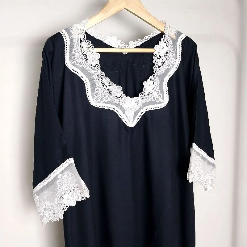 Long Dress Kaftan Hitam Renda Putih Gamis Abaya photo 1