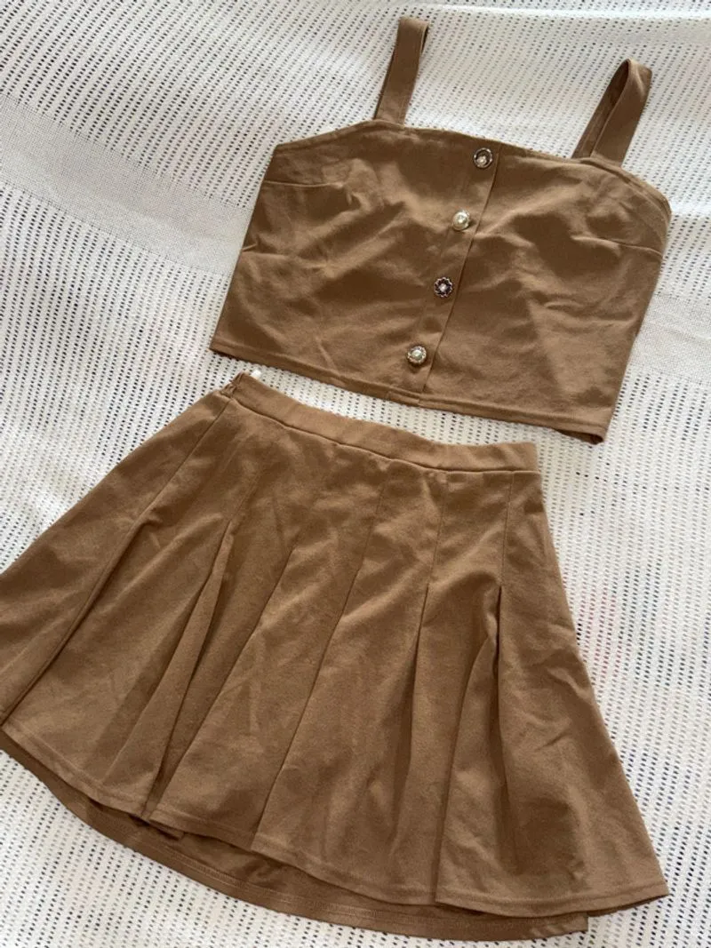 Baju Atas Bawah Set Coklat Style Jepang photo 1