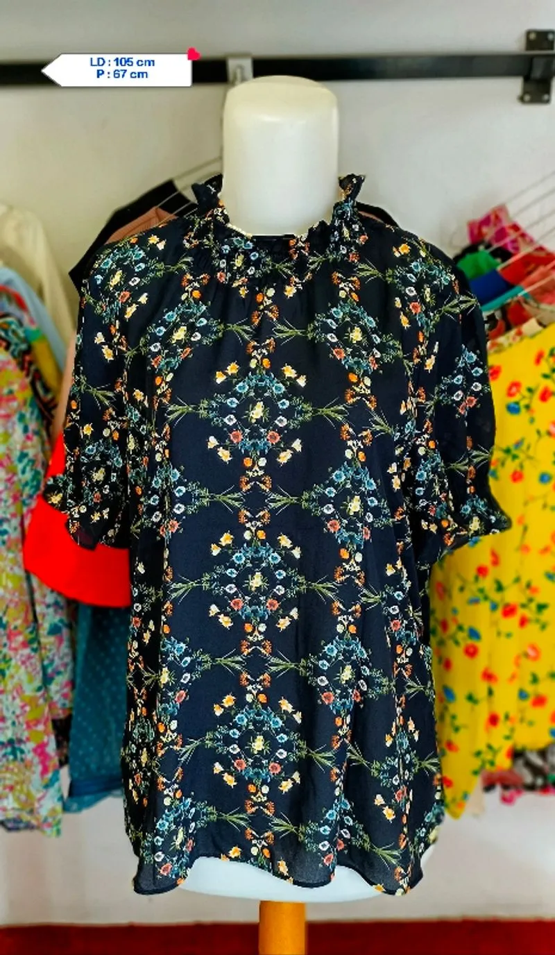 BLOUSE VINTAGE BUNGA LENGAN BALON photo 1