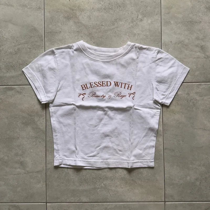 Crop White Graphic Mini Baby Tee photo 1