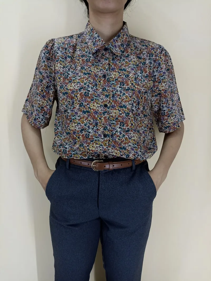 Vintage Minimalist Shirt Wanita tan red brown photo 1