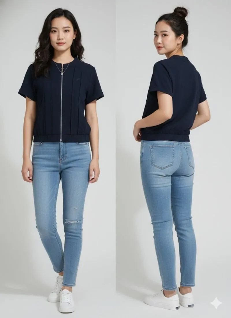 Baju atasan zipper navy sporty photo 1