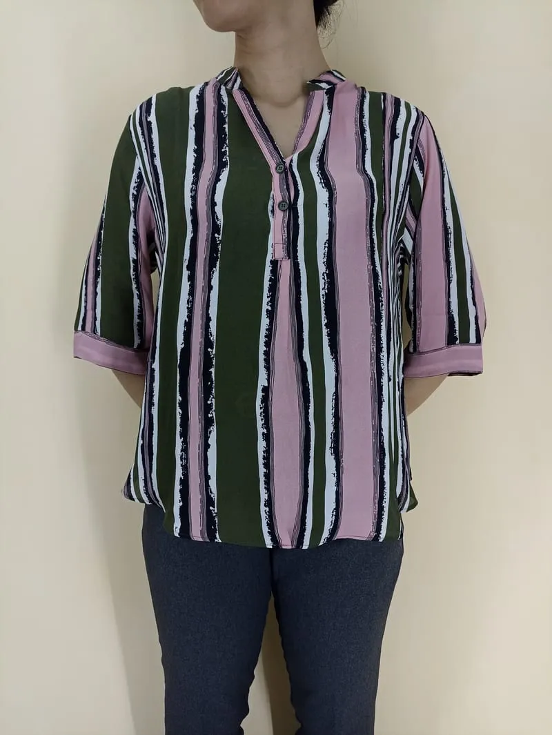 Vintage Luxury Shirt Wanita white green pink photo 1
