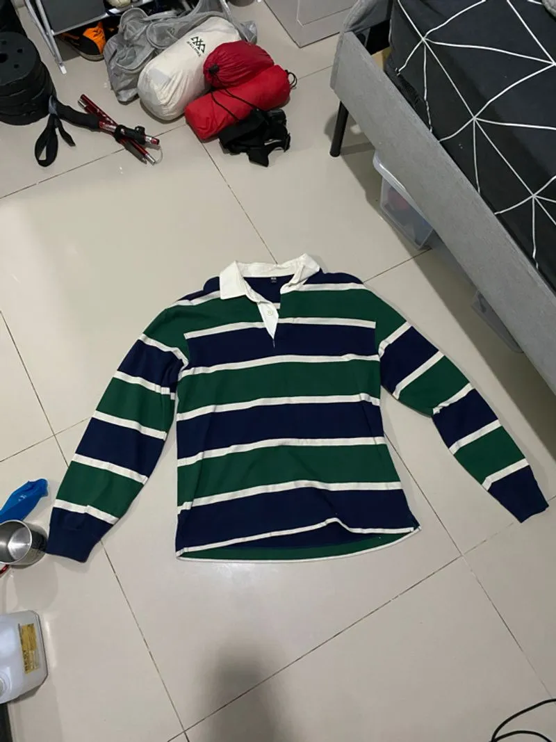 uniqlo striped long sleeve long polo shirt photo 1