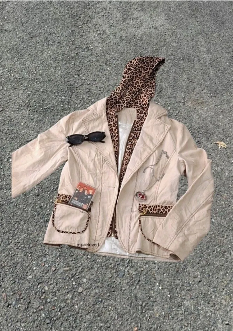 Y2K Blazer Hoodie Leopard Vintage ( Hoodie, Jaket Leopard, M photo 1