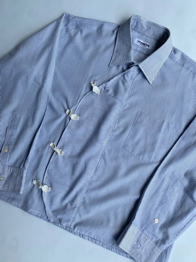 Tomuya vtg Striped shirt cheongsam boxy photo 1