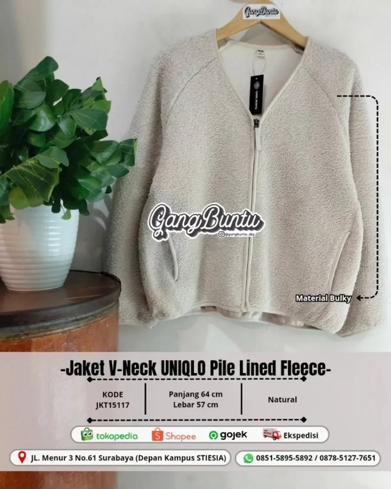Jaket V-Neck UNIQLO Pile Lined Fleece Original photo 1