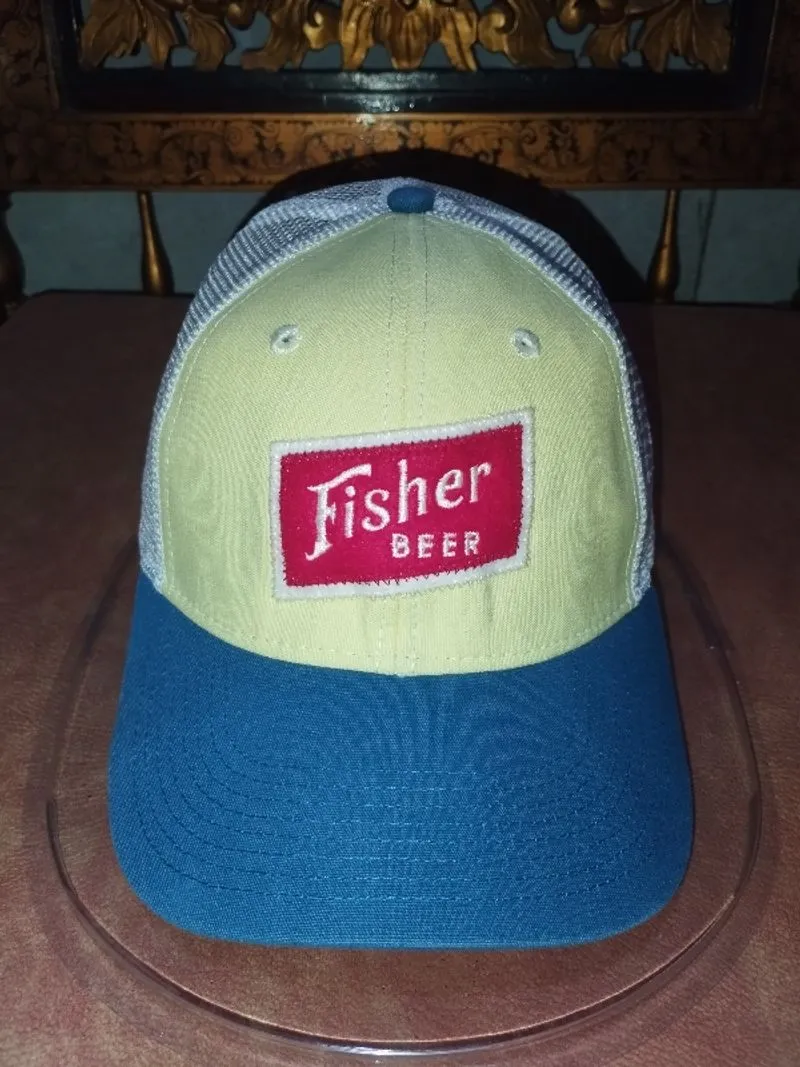 Fisher Beer Trucker Hat Red Felt Patch Original photo 1