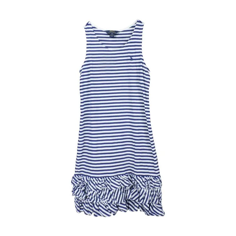 POLO RALPH LAUREN GIRLS BLUE/WHITE STRIPED SLEEVELESS DRESS photo 1