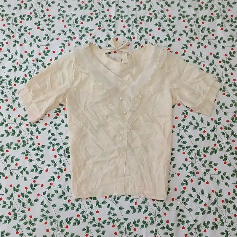 vintage creamy ruffles short sleeve blouse photo 1