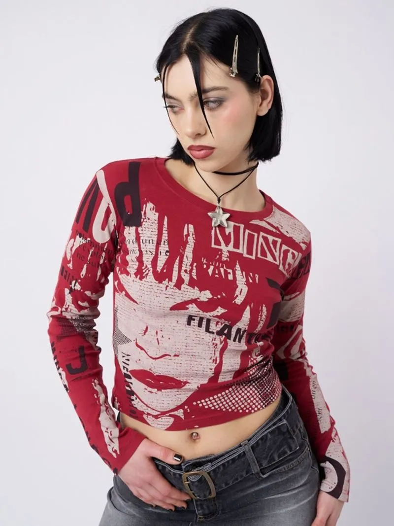 2000s JAPANESE SLEEVE TOP - DIGDEEP Y2K GRAPHIC photo 1