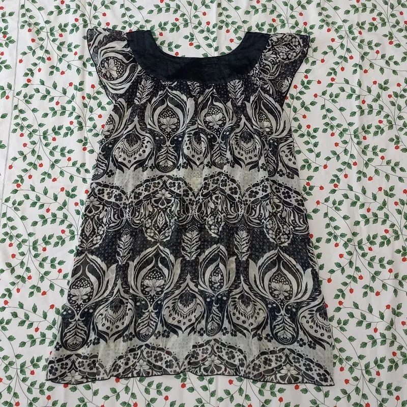 broccoli paisley black white sheer blouse photo 1
