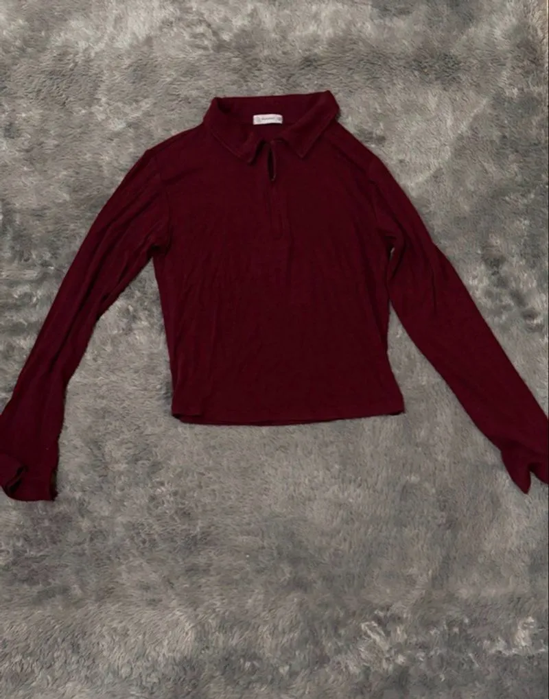 Rib Long Sleeve Shirt Maroon photo 1