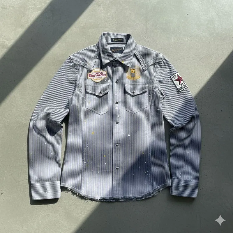 RIOT Japan Y2K Western Style Hickory Slim Denim Shirt  photo 1