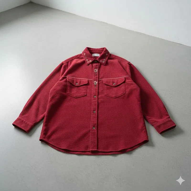 NEWS PAPER Japan Western Styled Red Corduroy Boxy Shirt L/S photo 1