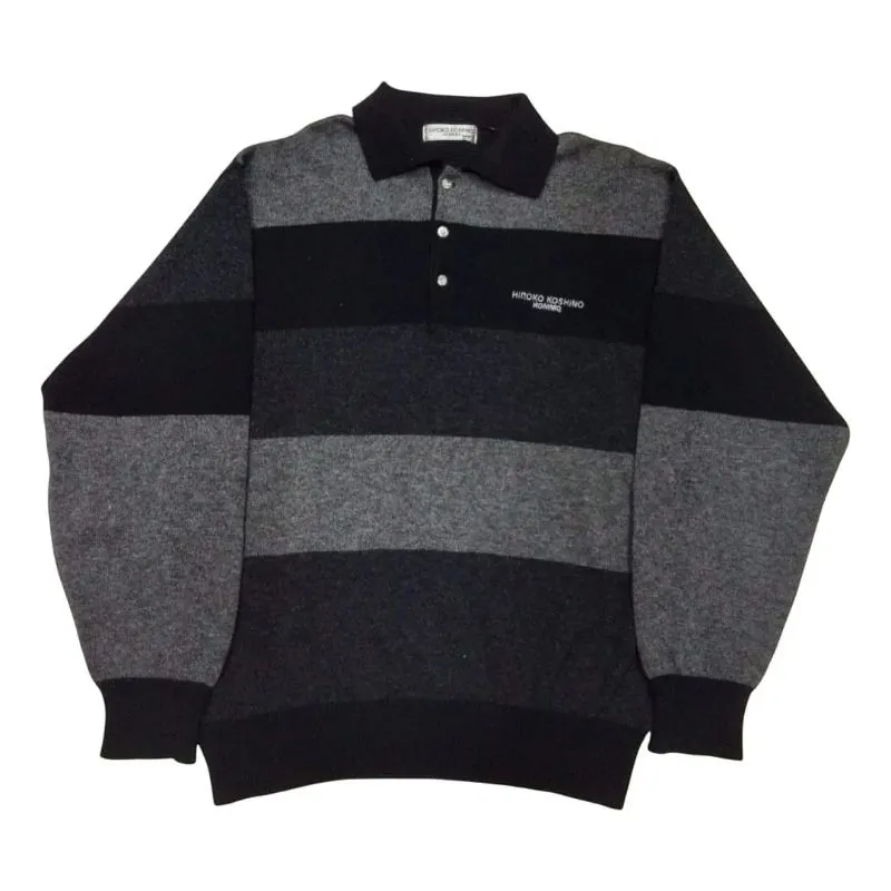HIROKO KOSHINO Homme Knit Striped Long Sleeve Polo Sweater  photo 1