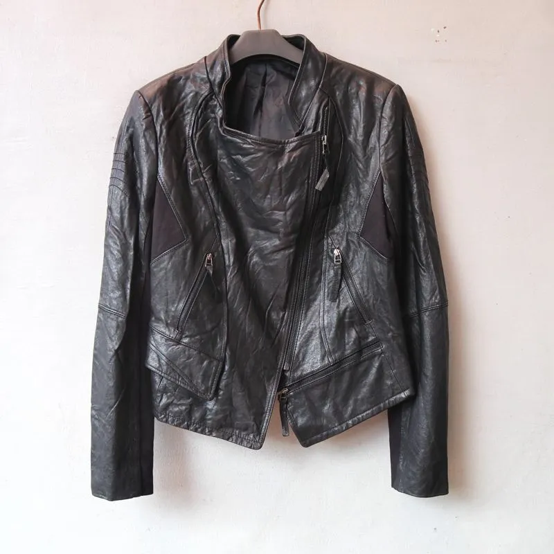 Jaket kulit ukuran M asli domba warna hitam biker cewek ramo photo 1