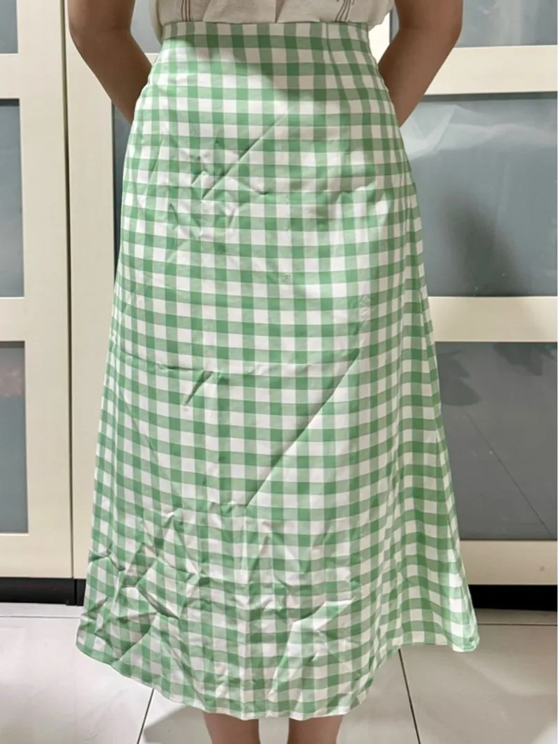 POMELO Green Gingham Midi Skirt photo 1