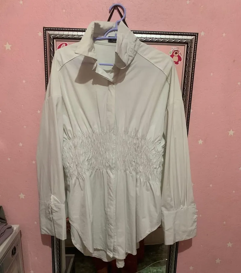 Luxury Minimalist Blouse Wanita white photo 1