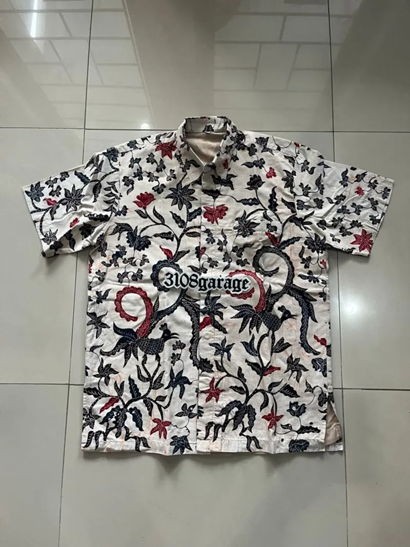 Kemeja lengan pendek casual pria mens formal batik cream mer photo 1