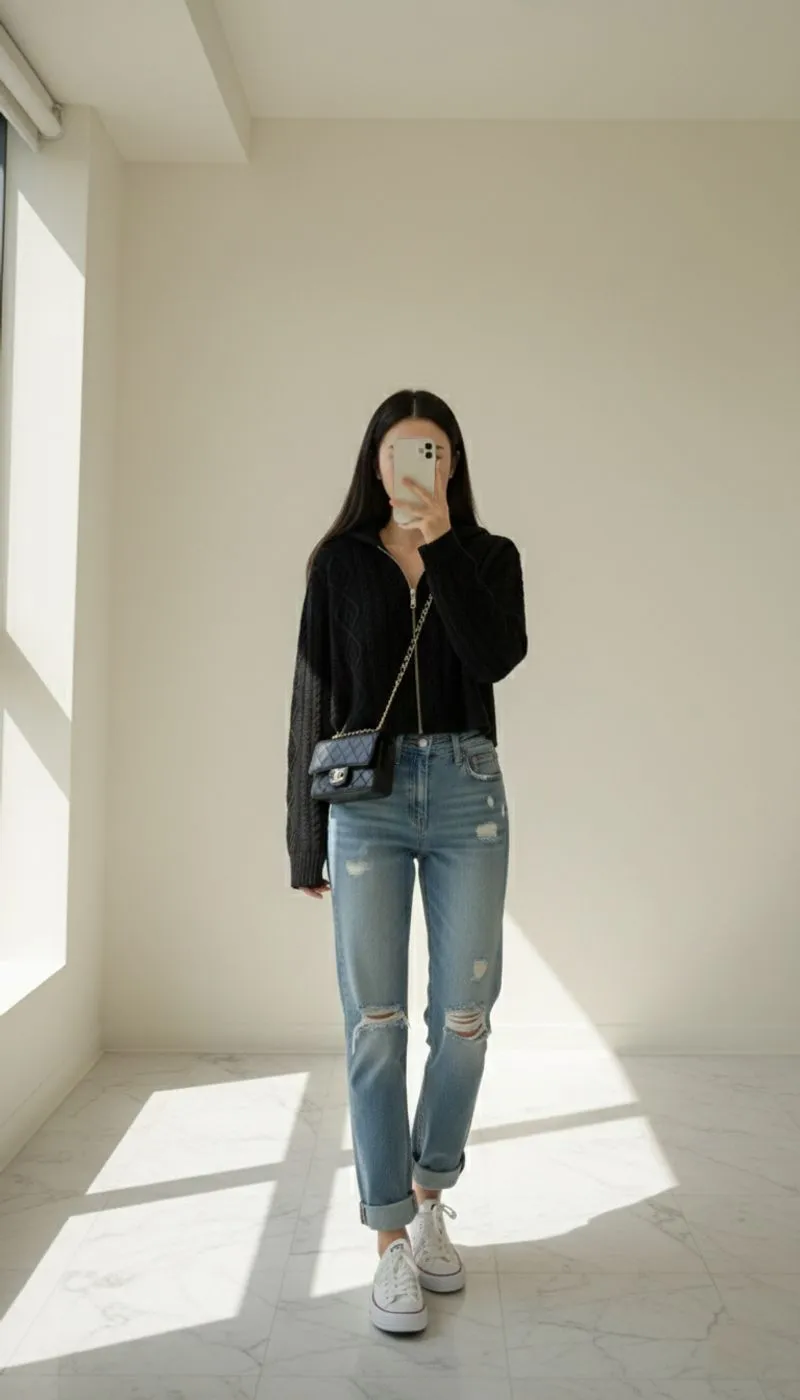 Cardigan Hoodie Double Zipp Crop Wanita photo 1