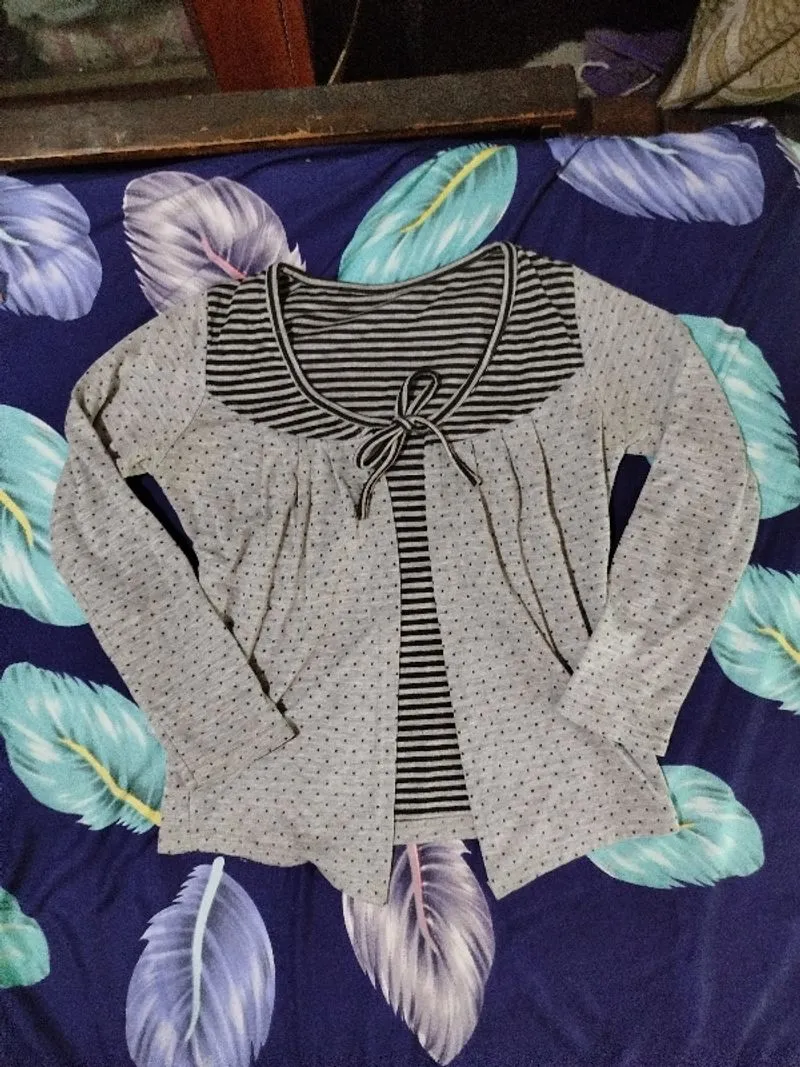 stripped polkadot grey outer photo 1