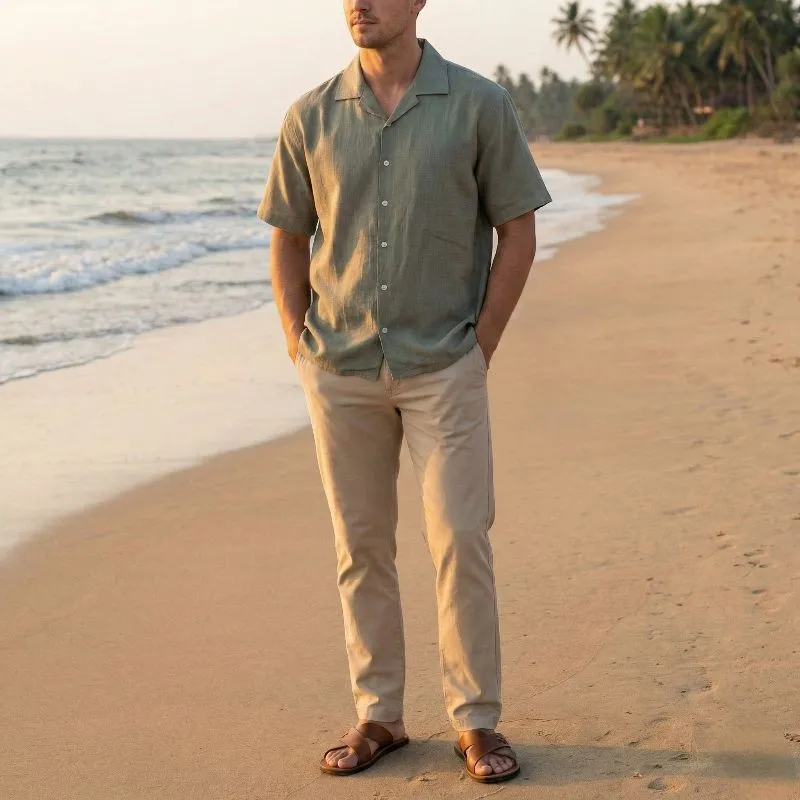Open collar peanut boxy short sleeve shirt photo 1