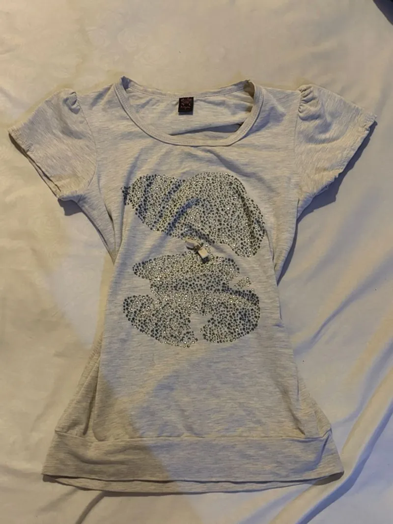 Thrift - grey fitted shirt with snoopy rhinestones detail photo 1