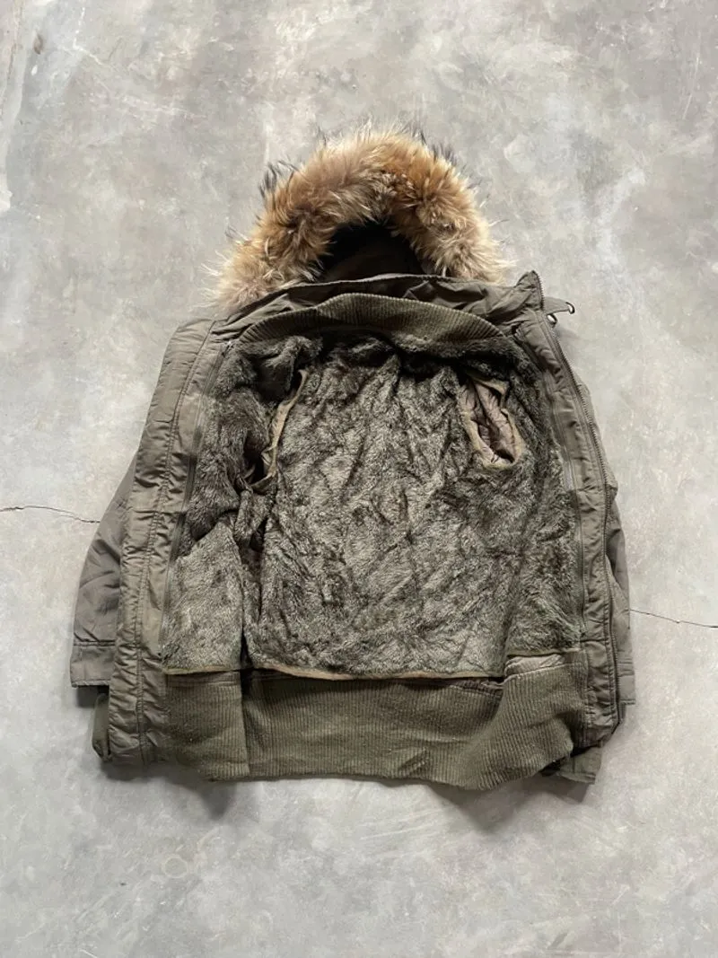 美品✨archive sly military fur modscoat y2k Sly Military Olive Green Fur Hooded Parka w Removable Down Lining