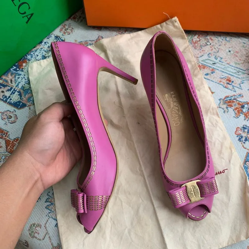 SALVATORE FERRAGAMO HEELS LEATHER PINK SIZE 41.5 photo 1