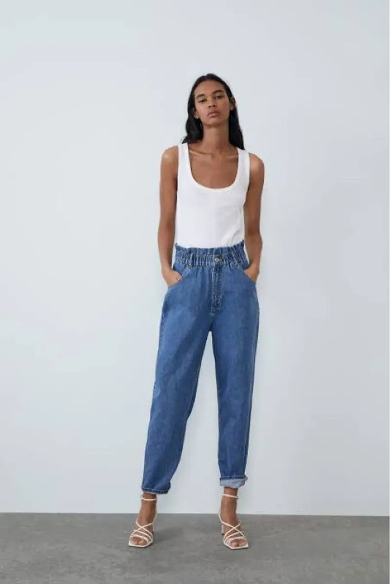 ZARA - Baggy Paperbag Jeans Denim Blue photo 1