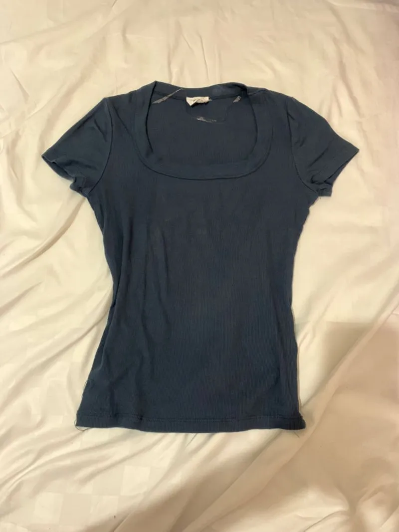 Cotton On Fitted Ribbed Navy Scoop Neck Top photo 1