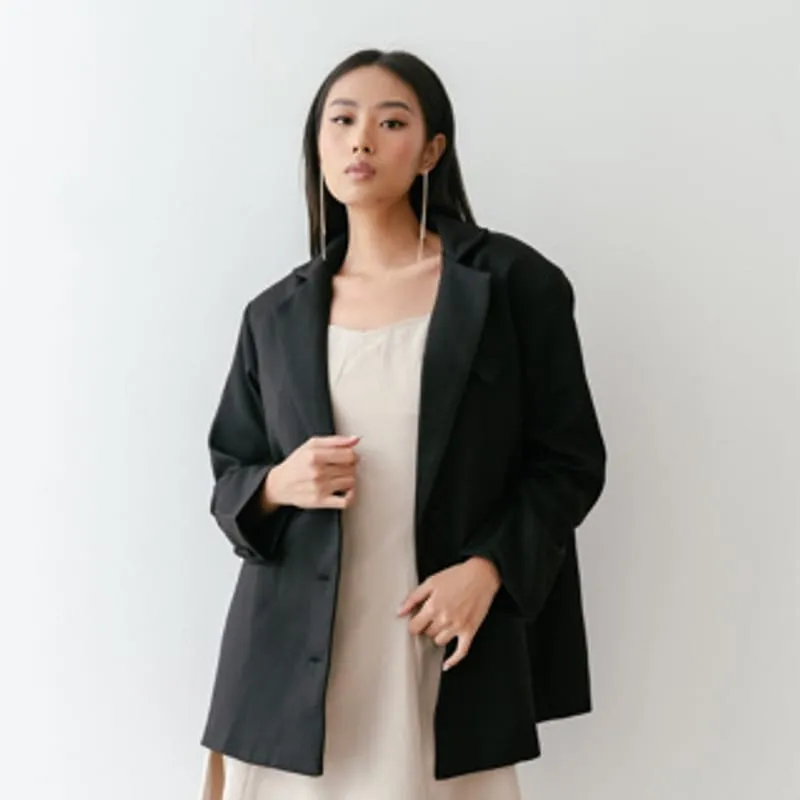 Streetwear Casual Blazer Wanita black photo 1