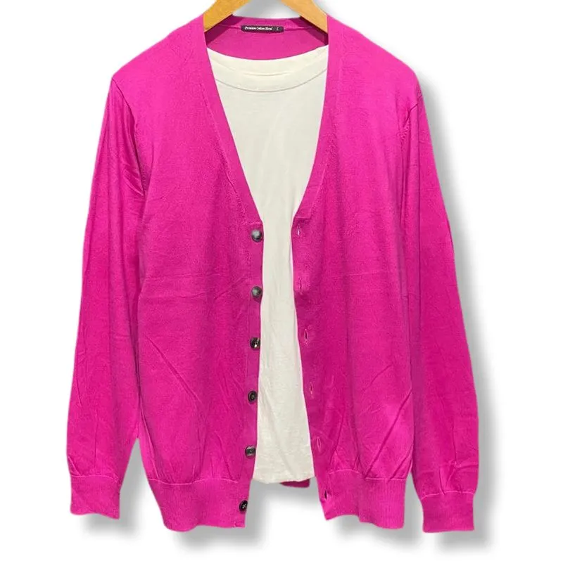 UNIQLO PREMIUM COTTON BLEND PINK KNITWEAR CARDIGAN SWEATER | photo 1