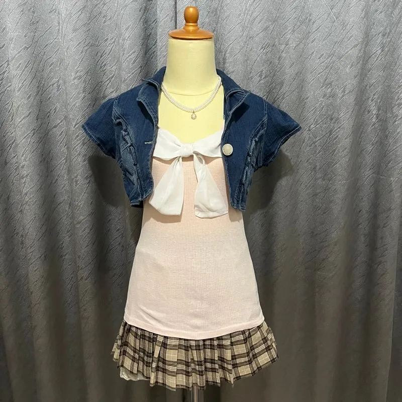 Denim bolero outer crop cardigan jacket photo 1
